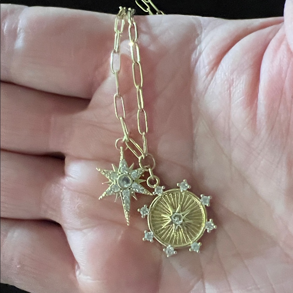 Jennifer Miller 14k gold plated Starburst necklace paper clip chain 18”